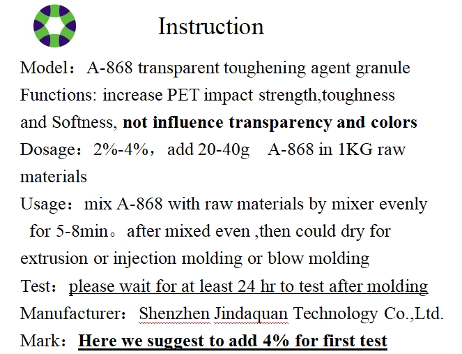 PET Impact Modifier instruction label